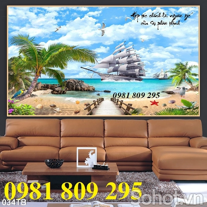 Gạch tranh 3d - thuyền buồm , tranh ốp phòng khách