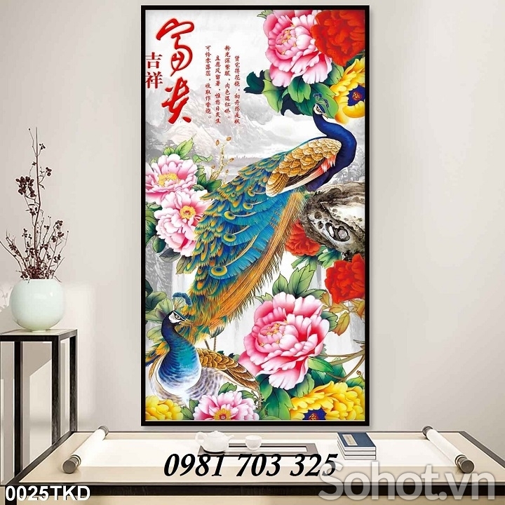 Tranh gạch chim công 3D trang trí