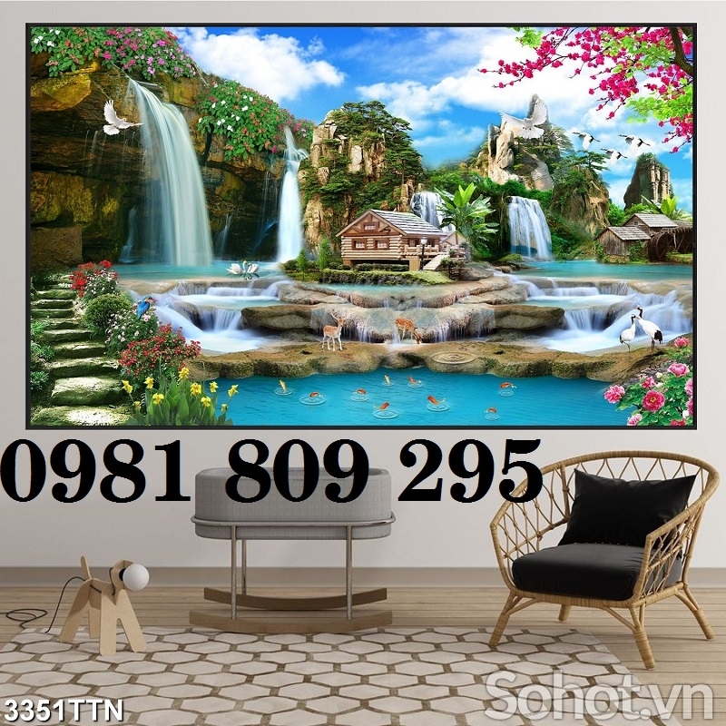 Tranh gạch men - tranh thác nước phong thủy