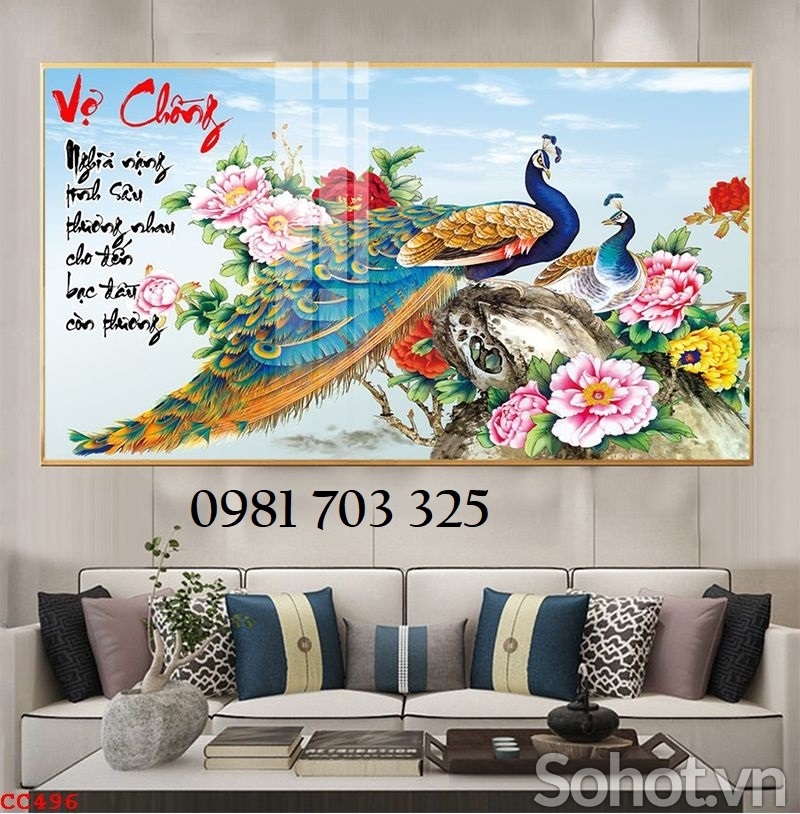 Tranh gạch chim công phong thủy