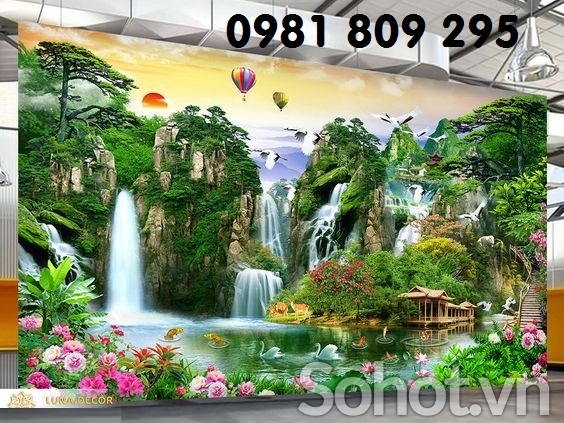 Gạch tranh 3d phong cảnh- tranh thac nước