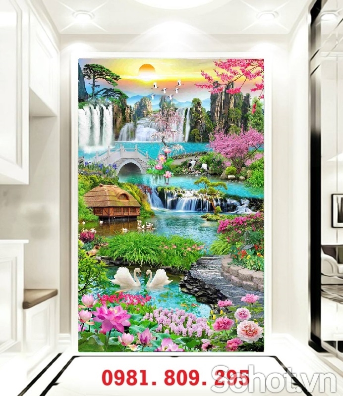 Tranh 3d , gạch trang trí ốp tường thác nước HN988