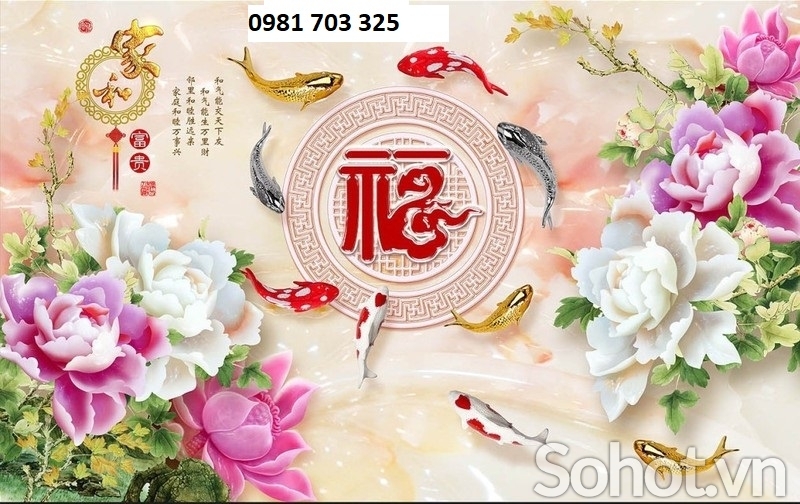 Gạch tranh ốp tường- tranh cá chép