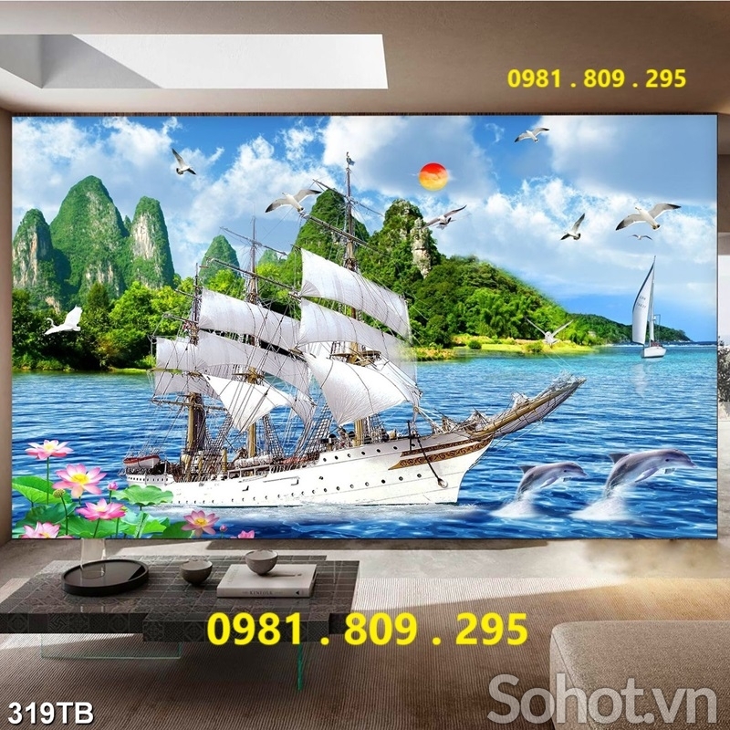 Tranh gạch 3D thuyền buồm phong thủy Hn838