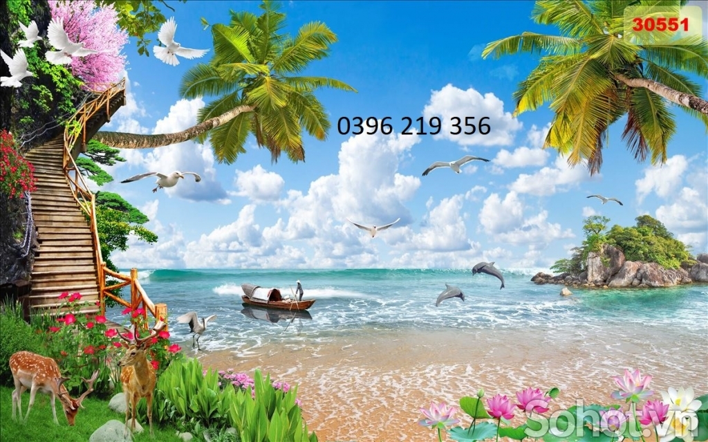Tranh trang trí tường gạch men 3d Biển