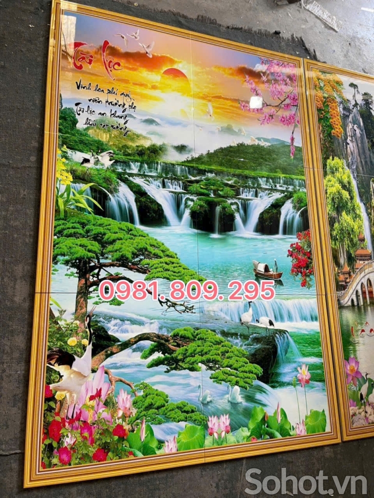 Tranh 3d thác nước, gạch 3d khổ dọc