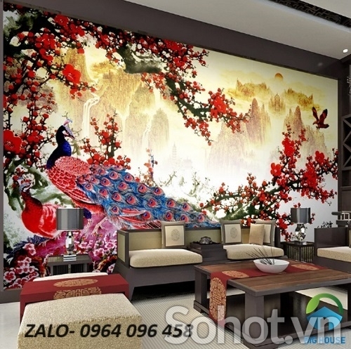 Tranh gạch ốp tường cành đào 3d - 245XC