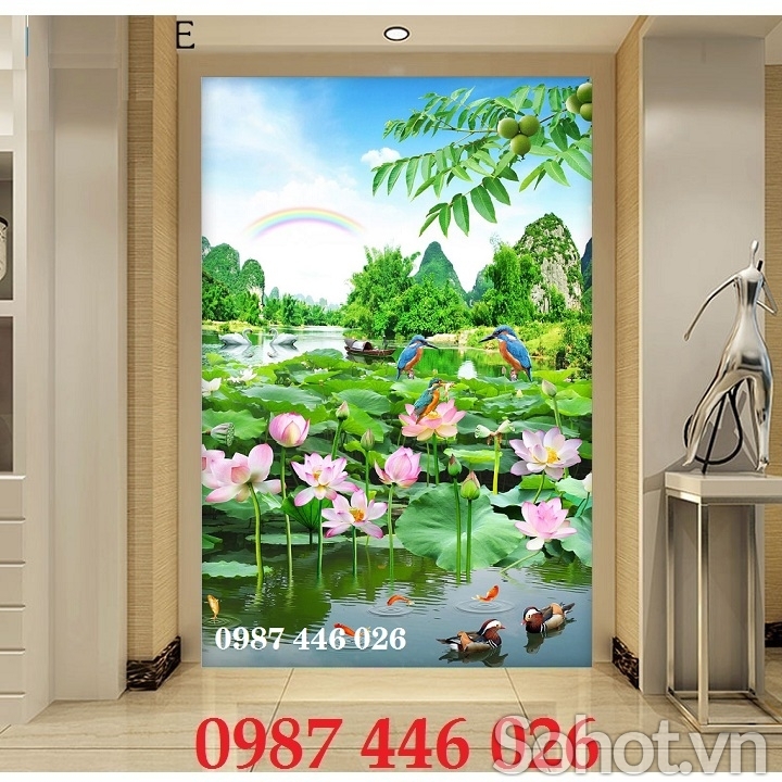 Gạch ốp tường tranh hoa sen 3d đẹp HP9723