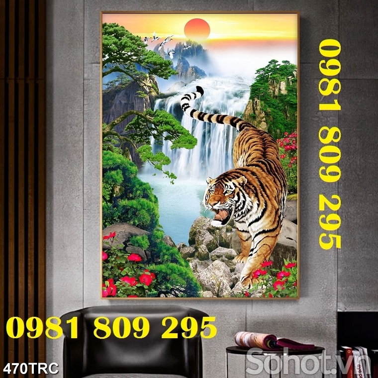 Gạch tranh 3D con hổ - tranh mãnh hổ - gạch tranh phòng khách GSF756