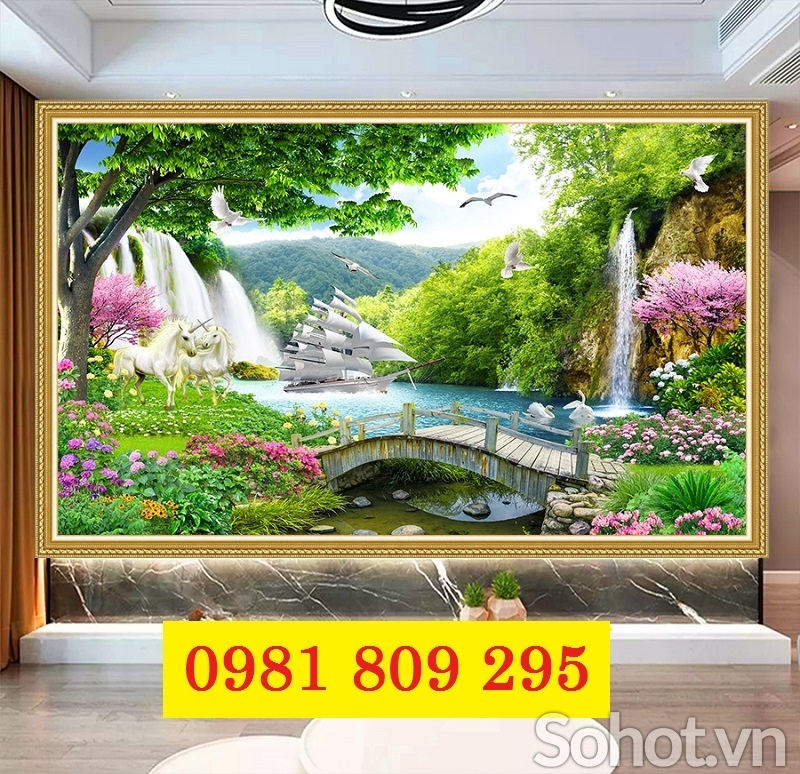 Tranh gạch , gạch 3d phòng khách HN229