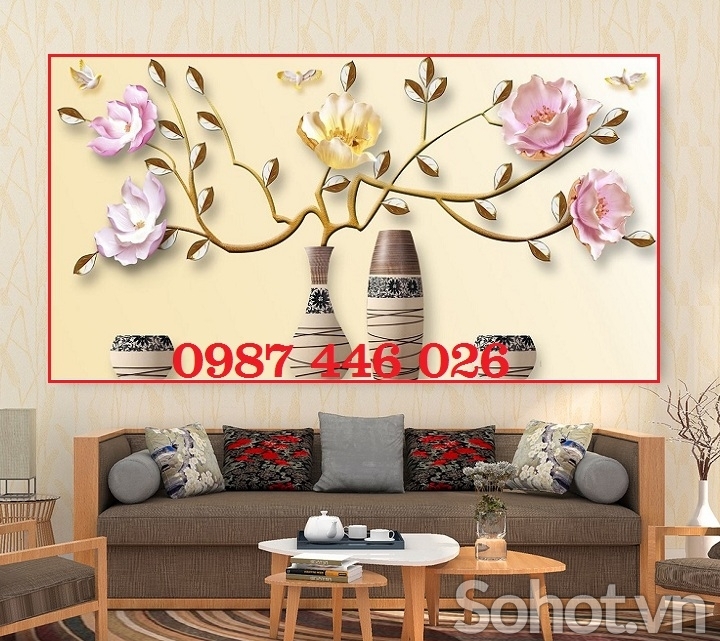 Gạch tranh ốp tường bình hoa nghệ thuật