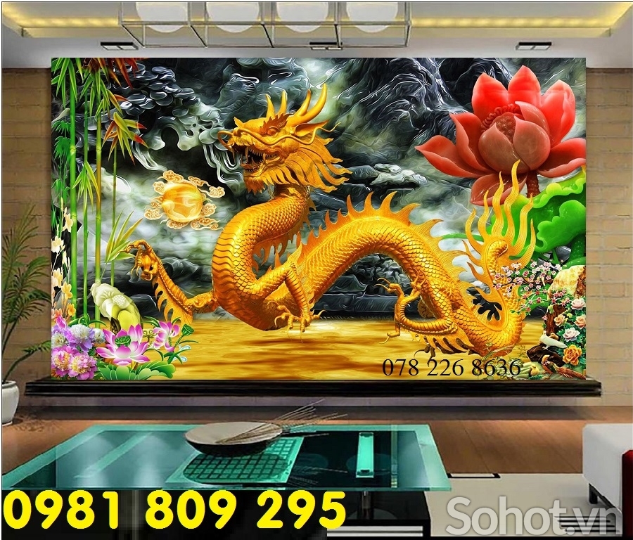 Gạch men 3D, tranh rồng phong thủy tài lộc hp666