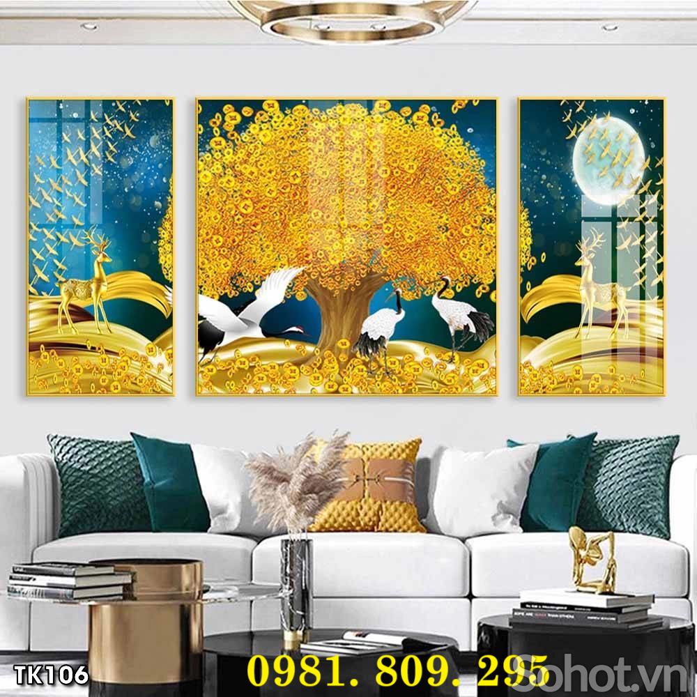 Tranh gạch men cây kim tiền 3d