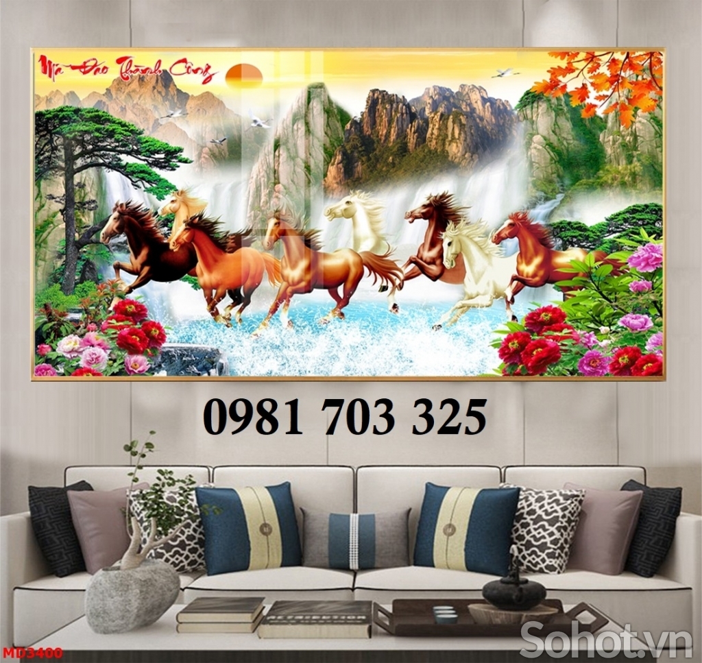 Gạch tranh phong thủy 3D bát mã