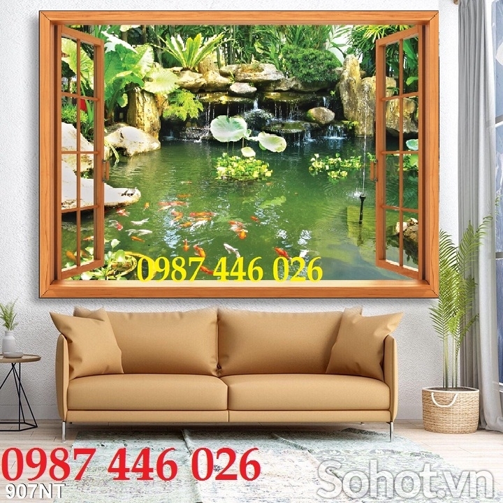 Gạch tranh cửa sổ ốp tường phòng khách