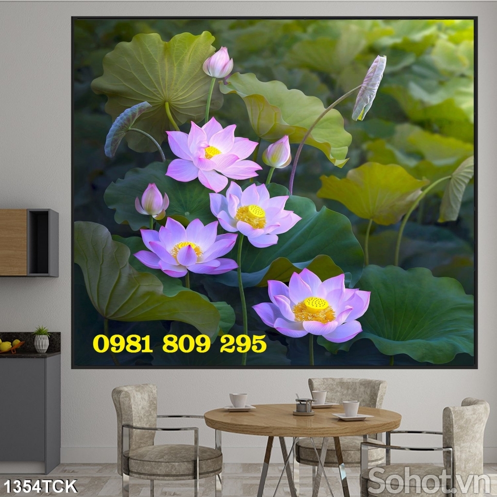 Gạch tranh 3d hoa sen ốp phòng khách JH7686