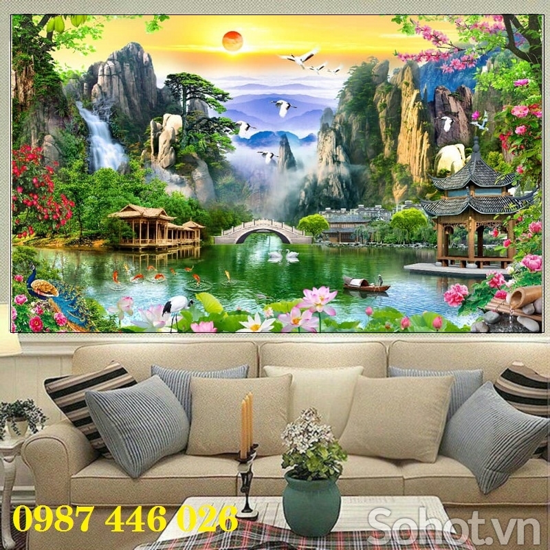 Gạch 3d tranh thác nước ốp tường