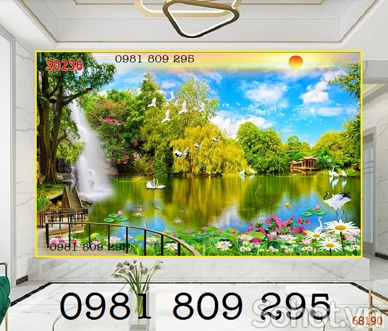 Tranh gạch phong cảnh bầu trời hừng nắng đẹp