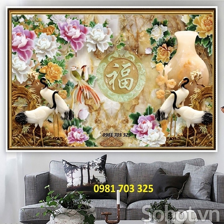 Tranh gạch chim hạc 3D đẹp trang trí