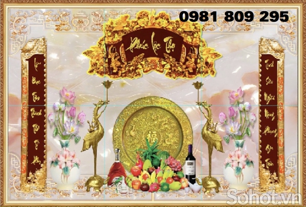 Gạch tranh chữ phúc phòng thờ