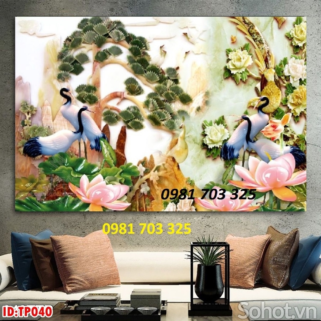tranh 3D tùng hạc, gạch tranh trang trí