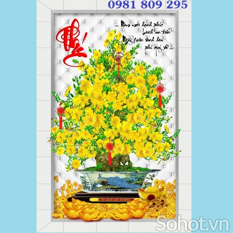 Tranh gạch hoa mai vàng 3d  hp67