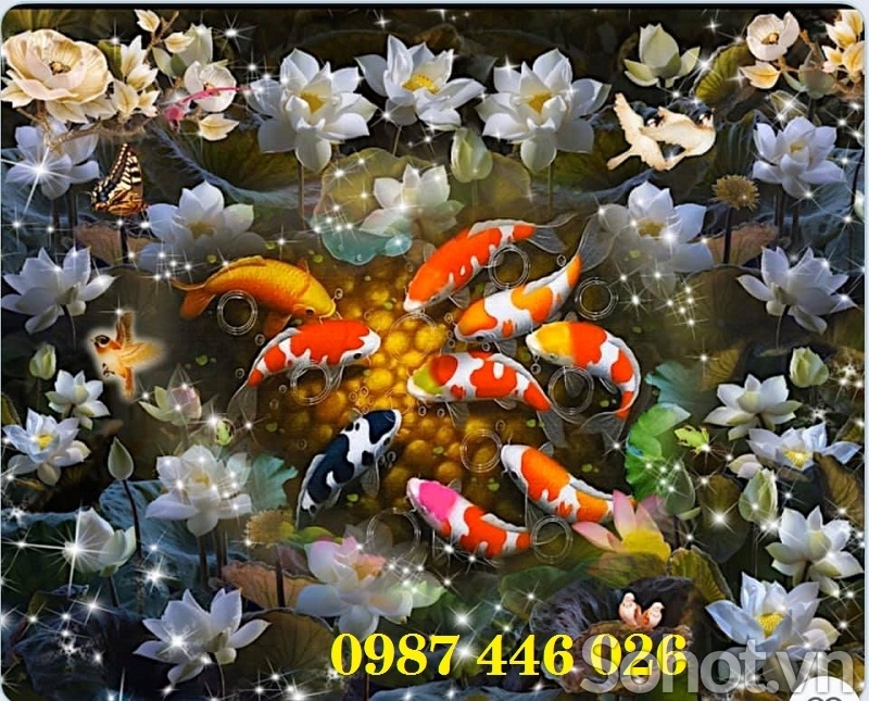 Gạch tranh cửu ngư đồ quần hội HP7833