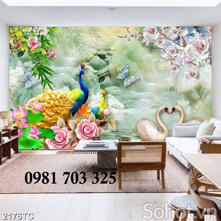 Tranh gạch 3D hình hoa mẫu đơn đẹp