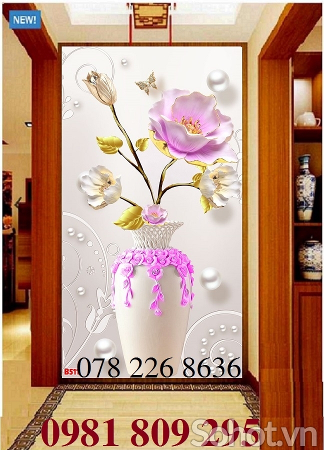 tranh gạch 3d bình hoa - gạch tranh ốp tường