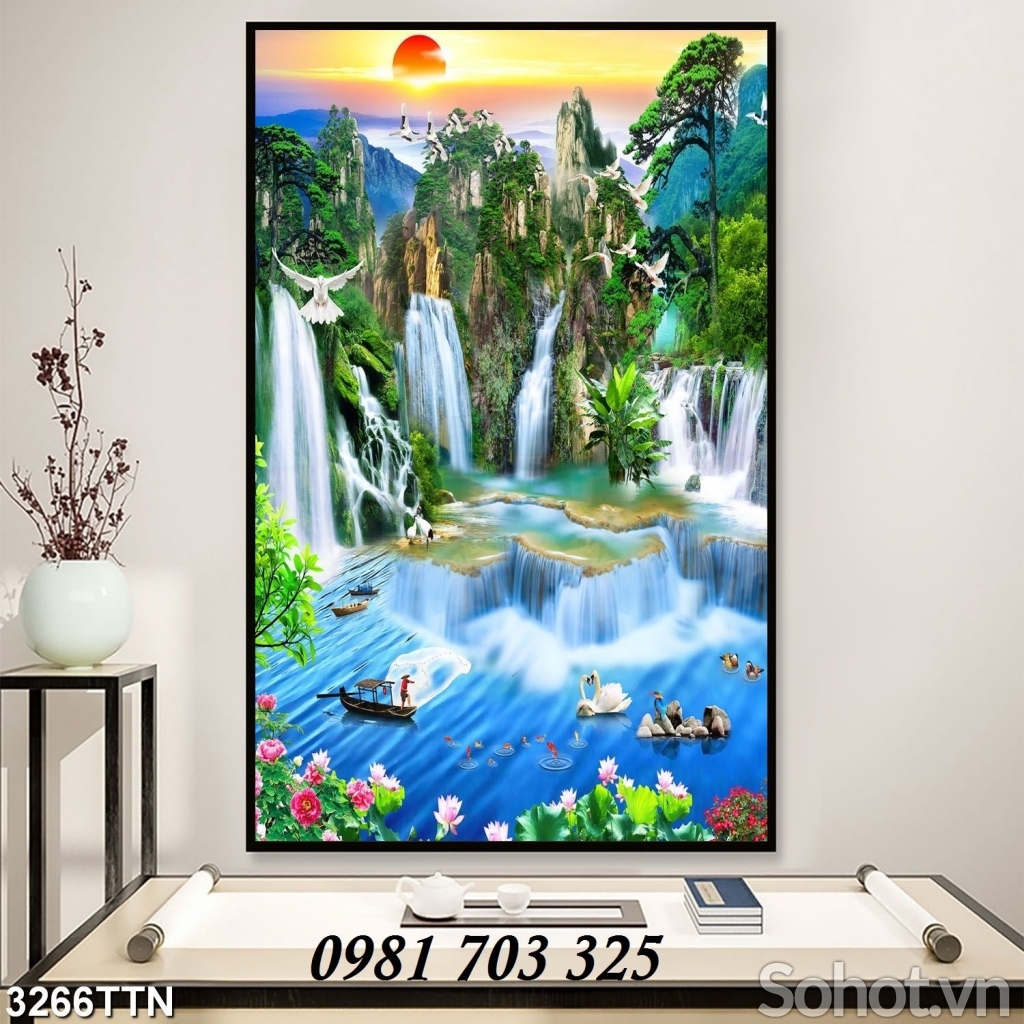 Tranh 3D phong cảnh khổ đứng, tranh gạch men