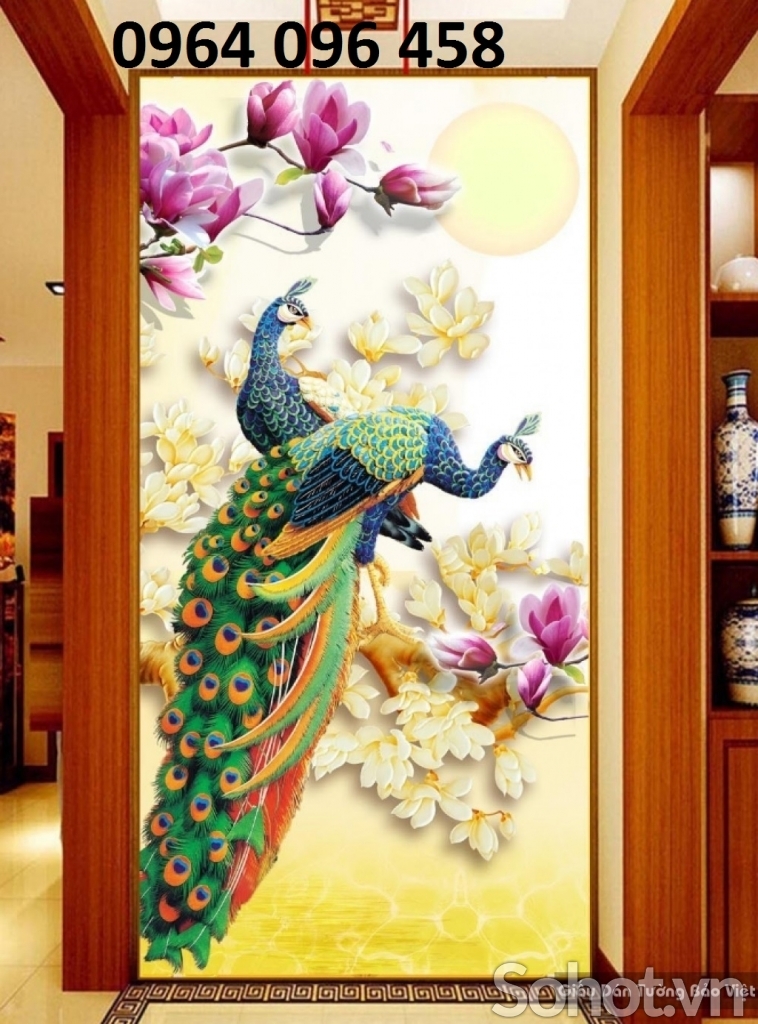 tranh chim công gạch tranh 3d - KL34