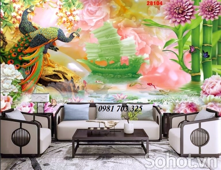 Tranh chim công 3D- gạch tranh phong thủy