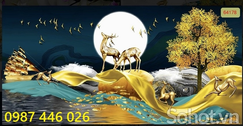 Gạch tranh cây tiền vàng HP9722