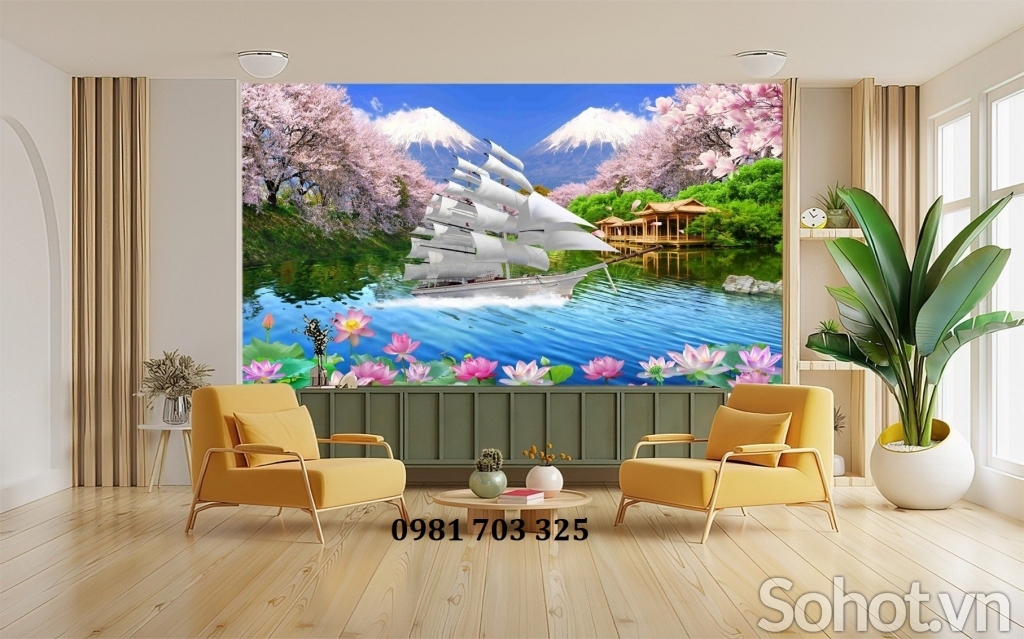 Gạch tranh thuyền buồm dán tường