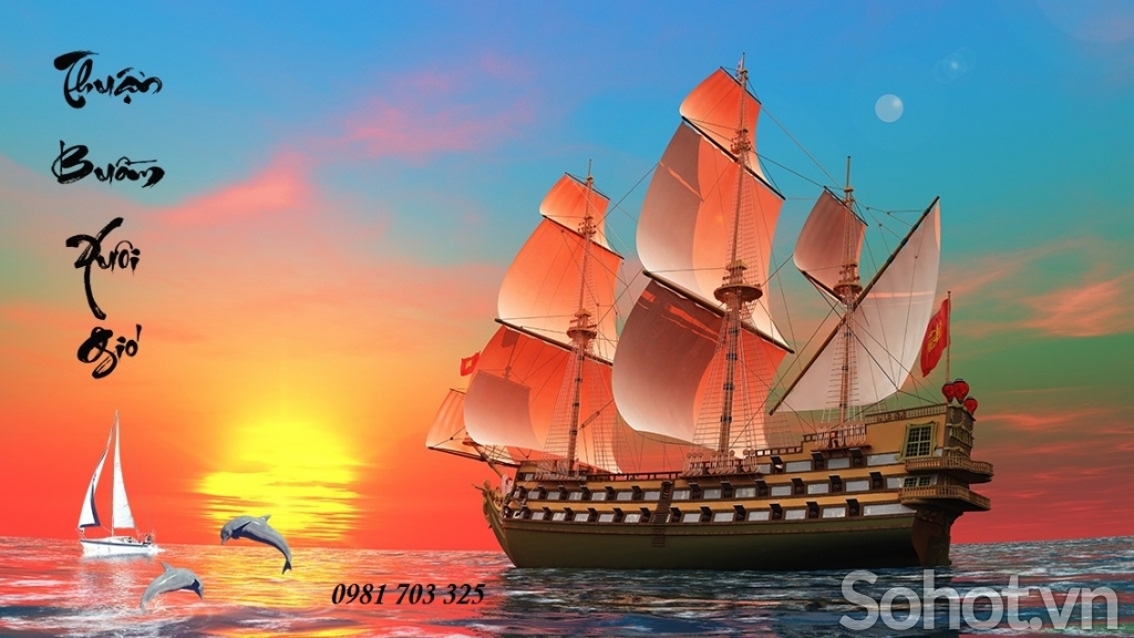gạch tranh 3D phong thủy thuyền buồm
