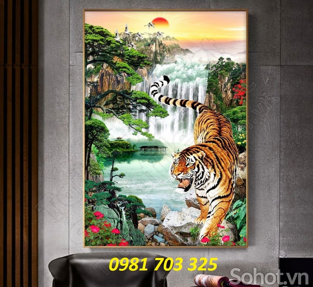 Tranh 3D hổ treo phòng khách