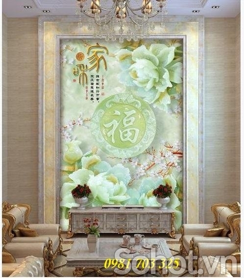 Gạch tranh khổ đứng hoa đẹp 3D