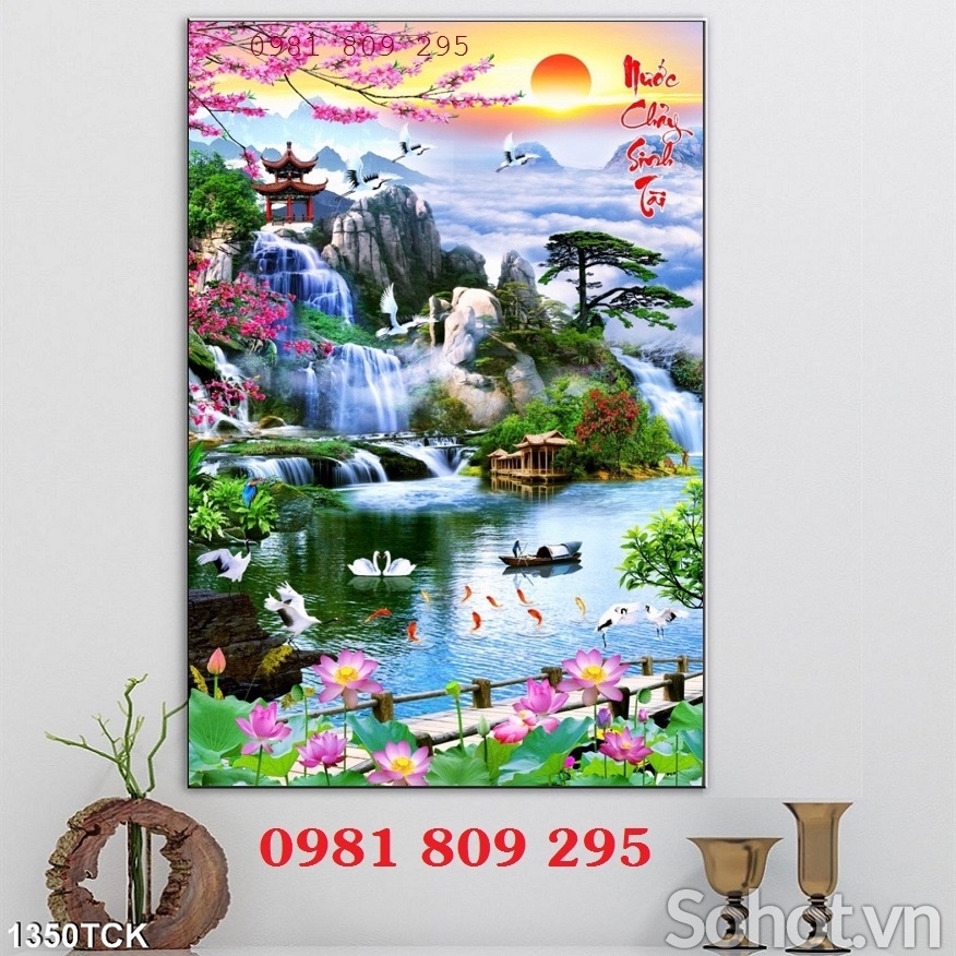 Tranh thác nước , gạch tranh ốp hiên nhà