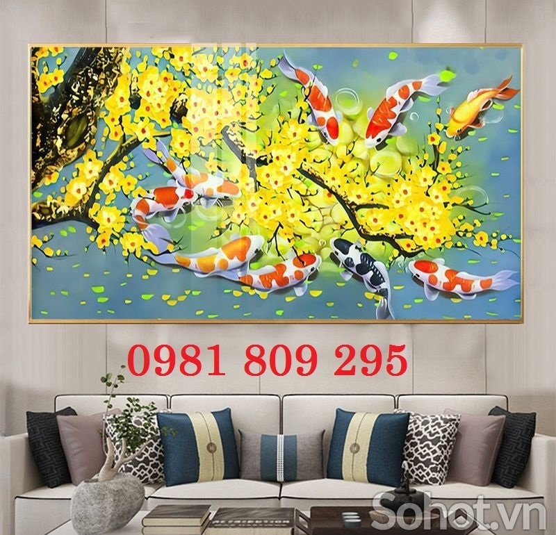 Gạch tranh cá chép vàng HP9734