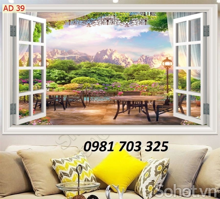Gạch tranh 3d cảnh cửa sổ
