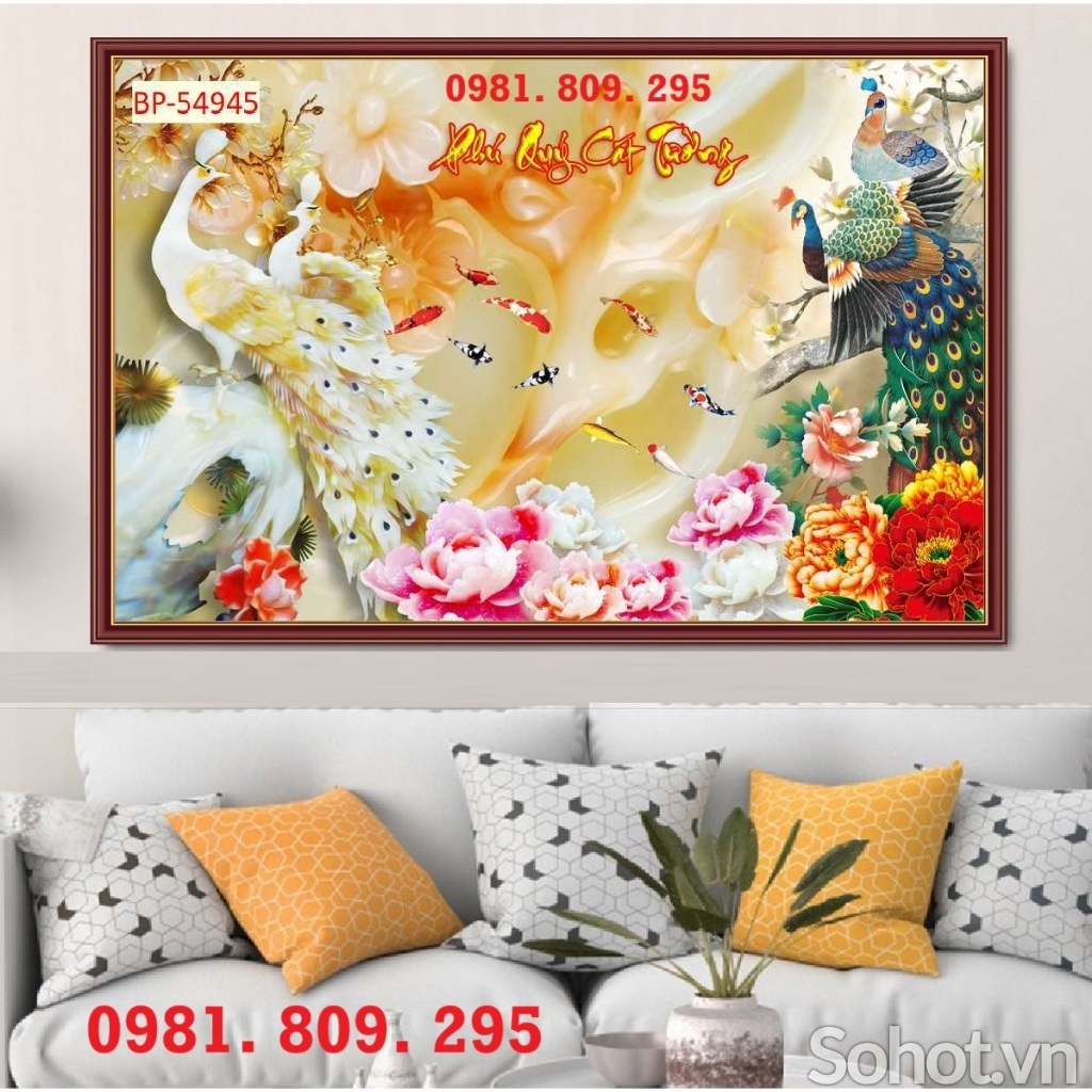 Gạch chim công hoa mẫu đơn , tranh gạch