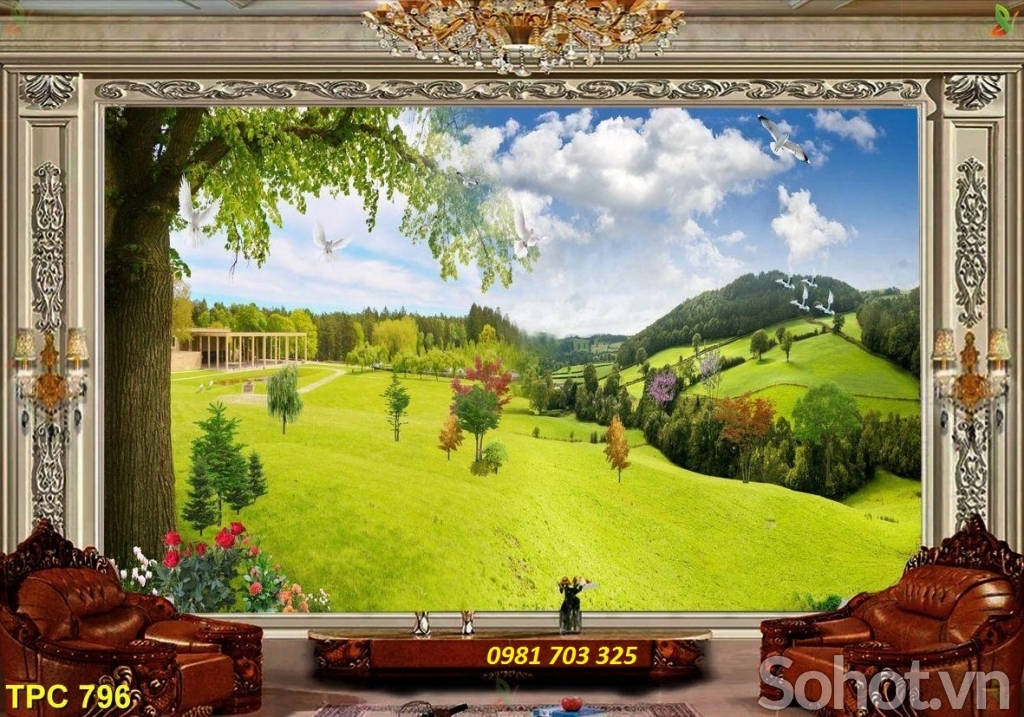 Gạch tranh 3D phòng khách