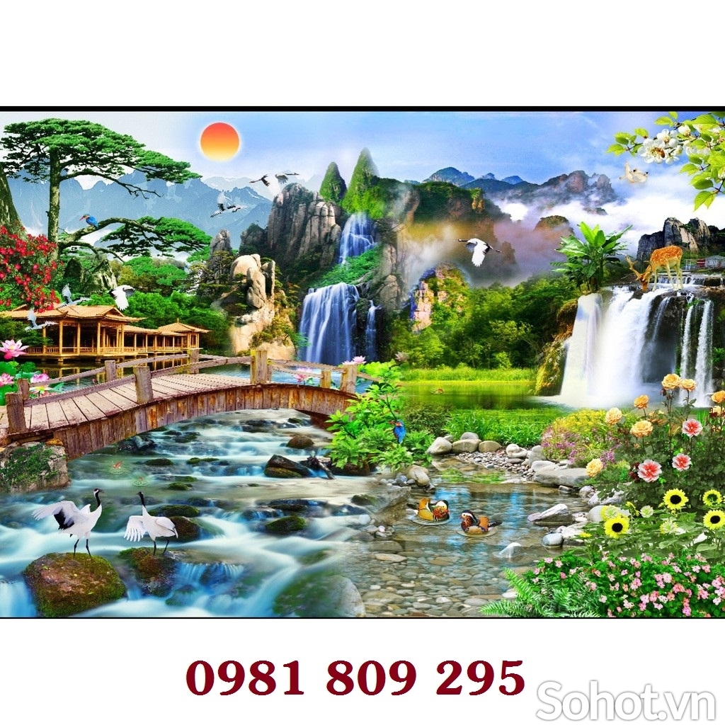 Gạch tranh phong cảnh thác nước hữu tình HP81245