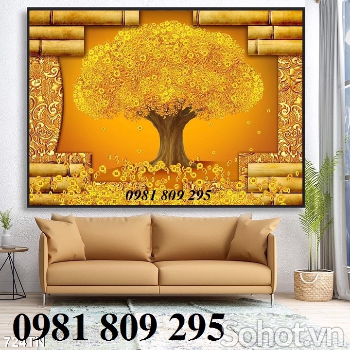 gạch tranh 3d cây tiền ốp tường