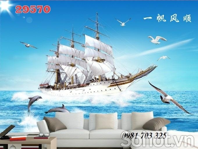 Tranh gạch men thuyền buồm, tranh phong thủy đẹp