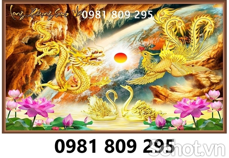 Gạch tranh rồng phượng vàng , tranh gạch men HK999