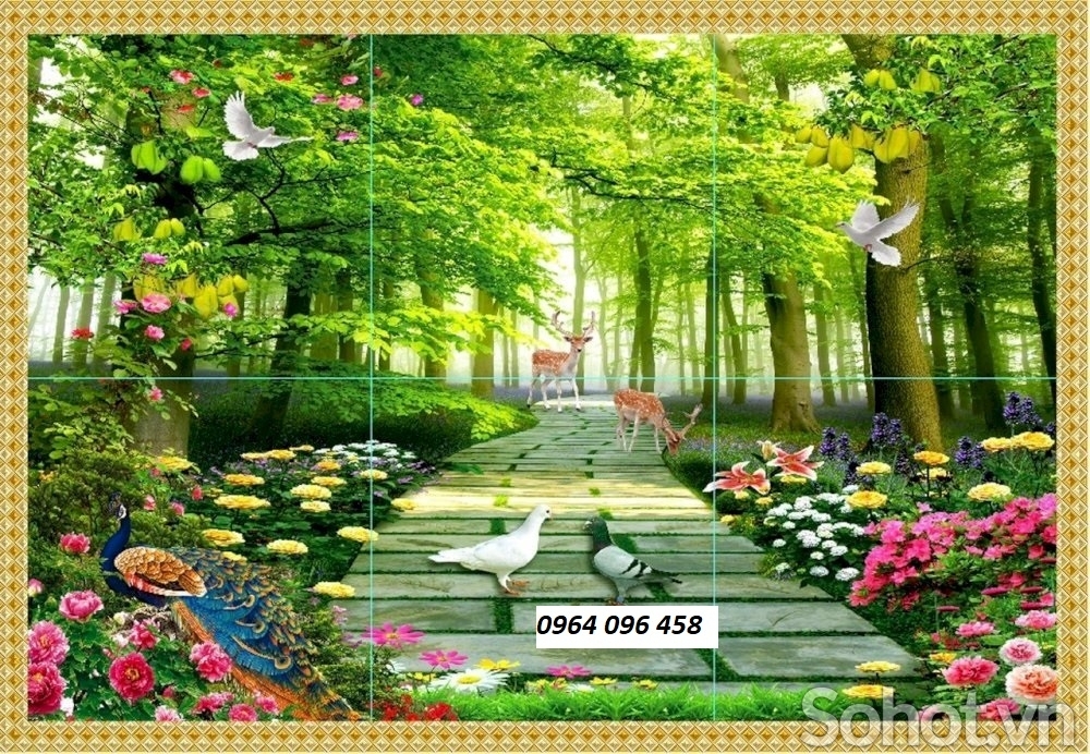 Tranh gạch 3d phong cảnh vườn hoa - CMMN66