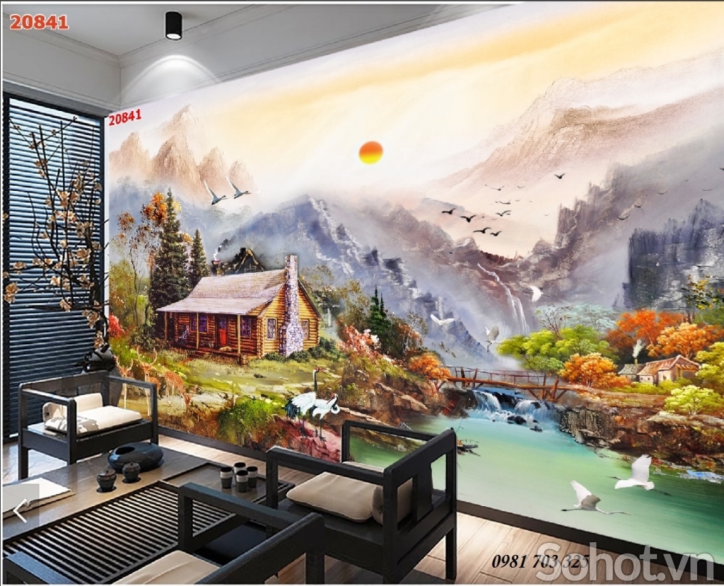 Tranh gạch 3D ốp  tường trang trí phòng khách