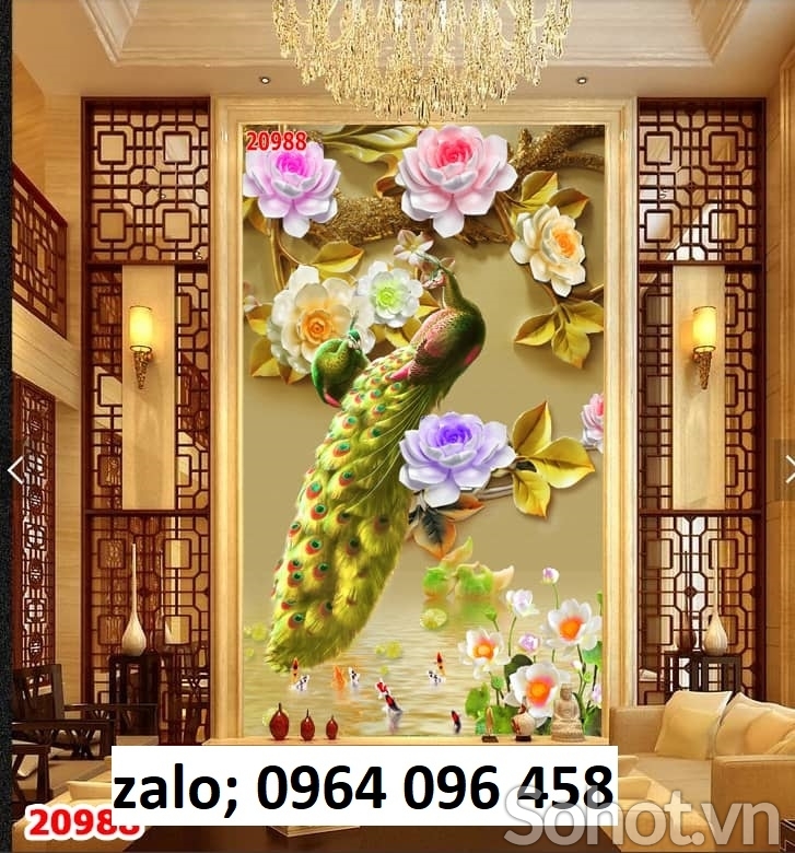Tranh chim công 3d - tranh gạch 3d chim công - 986C