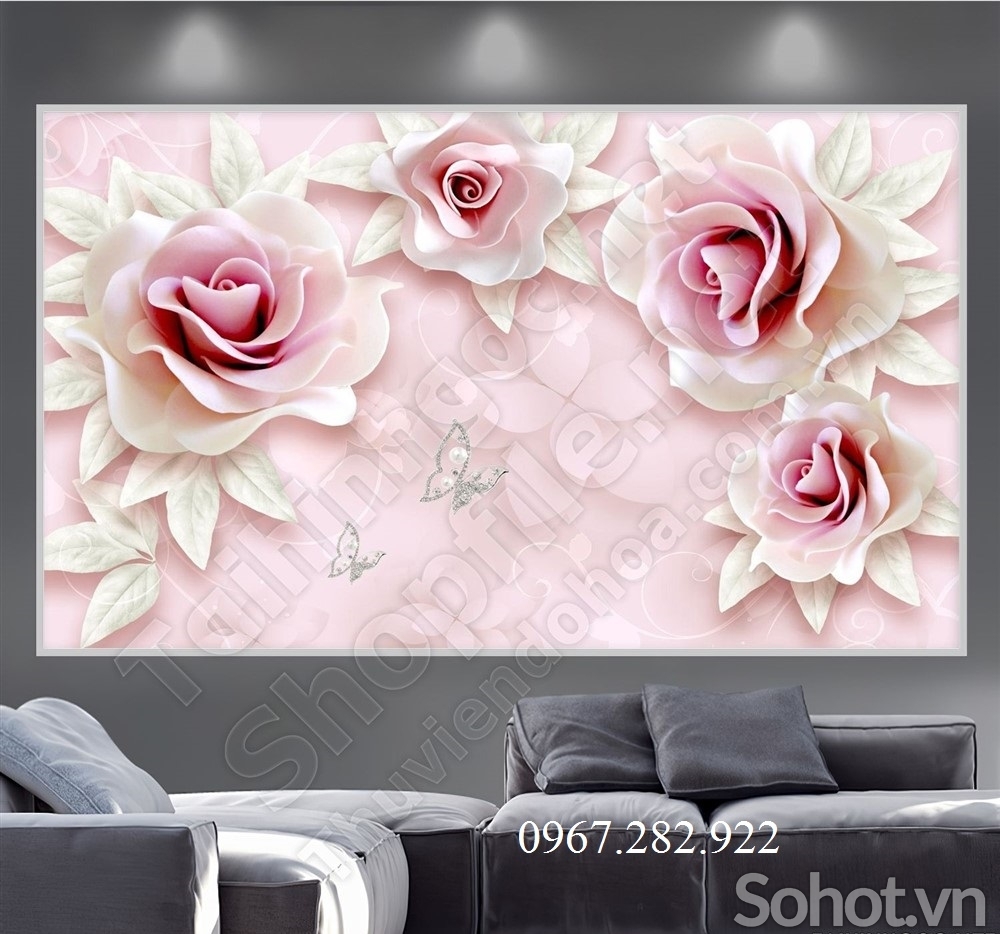 Tranh tường hoa hồng lãng mạn phòng khách